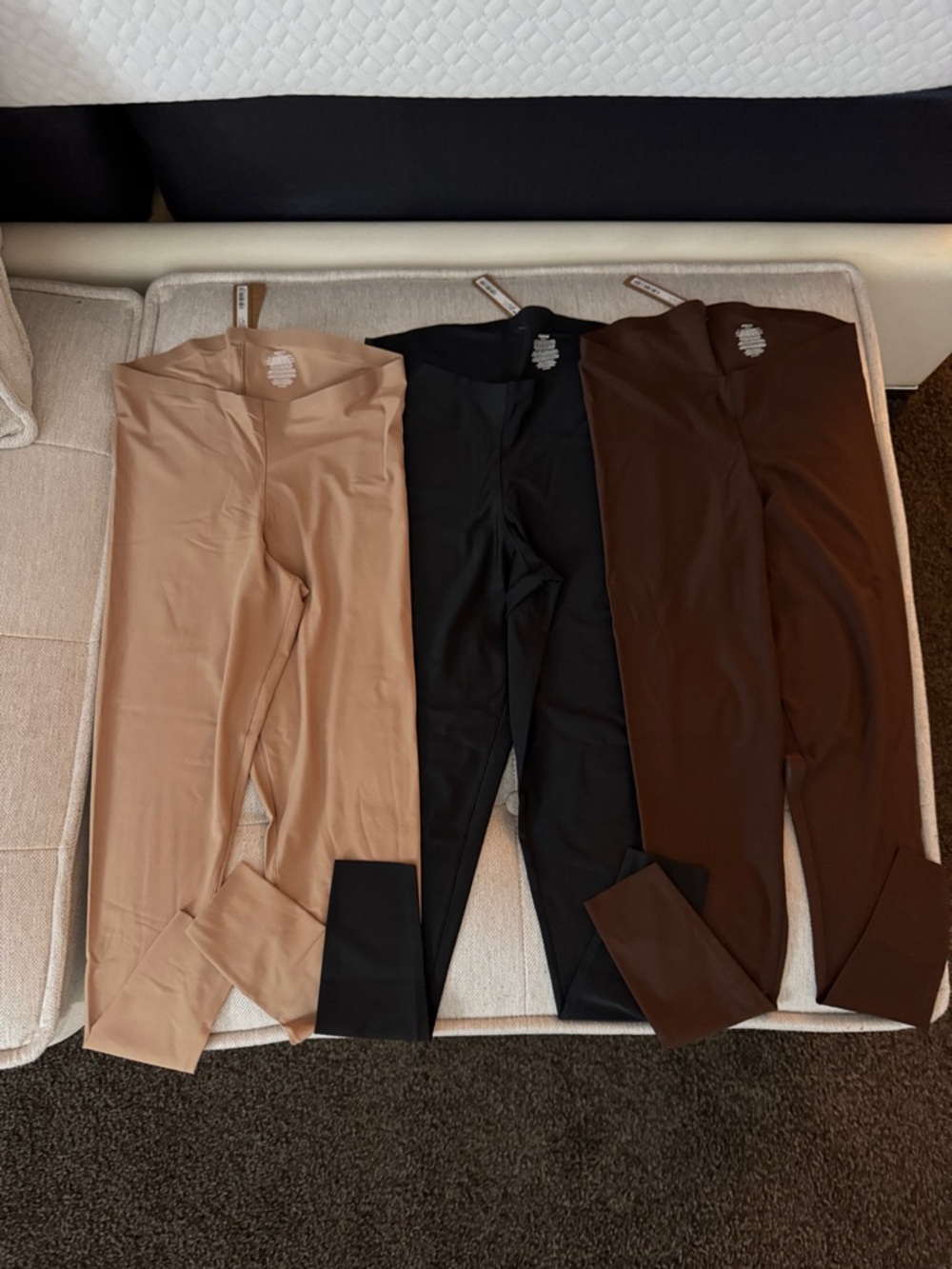 SKIMS Seamless Foundation Leggings Set in Nude, Black, and Brown